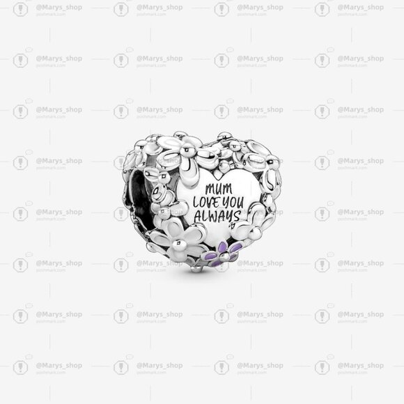 Pandora Mom Daisy Heart Charm|Pendant - Picture 1 of 2